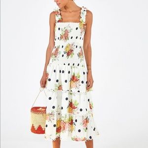 Farm Rio White Nanaju Midi Dress with Ruffles